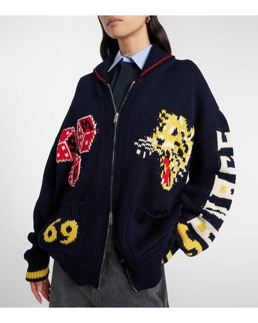 Stella McCartney Blue Intarsia Cotton Zip-Up Cardigan