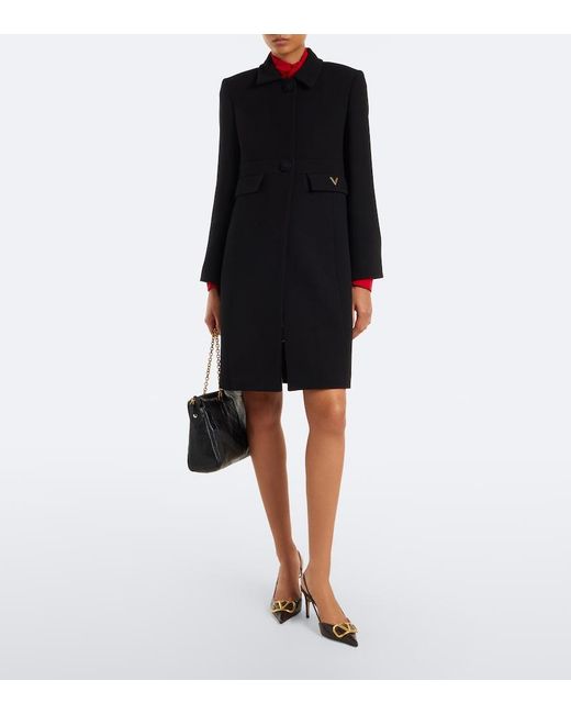 Valentino Black Vgold Virgin Wool Crepe Coat