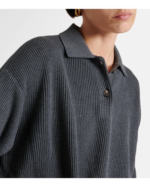 Brunello Cucinelli Gray Cotton Polo Sweater