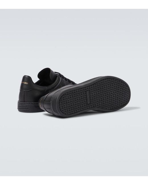 Tom Ford Black Warwick Perforated Leather Sneakers for men