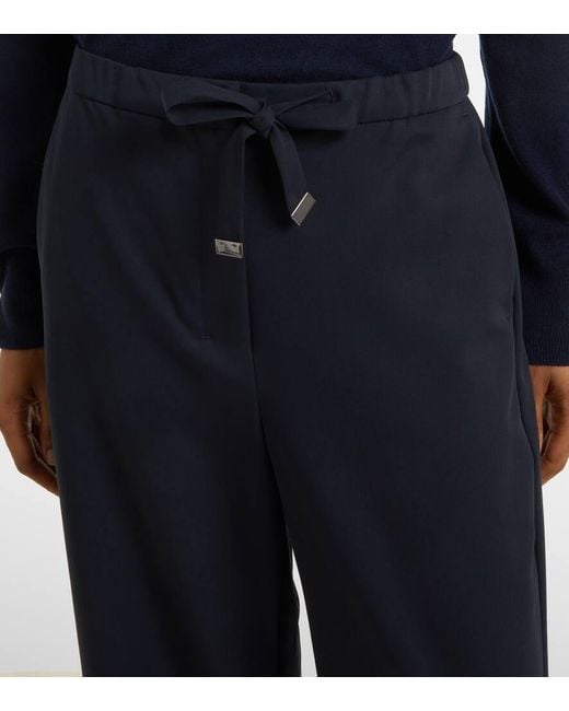 Max Mara Blue Argenta Wool Crepe Gabardine Straight Pants