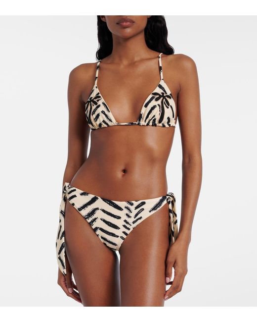 Johanna Ortiz Natural Embroidered Printed Bikini Top