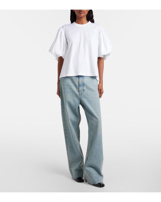 Noir Kei Ninomiya White Puff-Sleeve Cotton Jersey T-Shirt