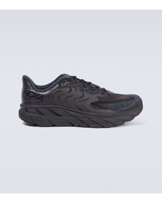 Hoka One One Black Clifton Ls Leather-trimmed Mesh Sneakers for men