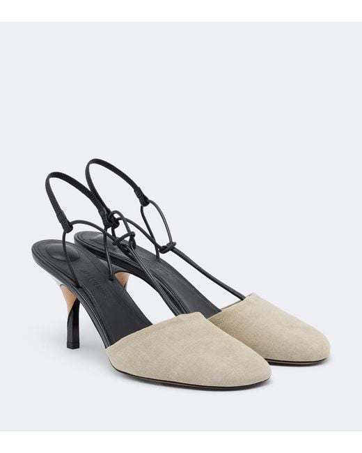 Jacquemus Metallic Pina Leather-Trimmed Suede Slingback Pumps
