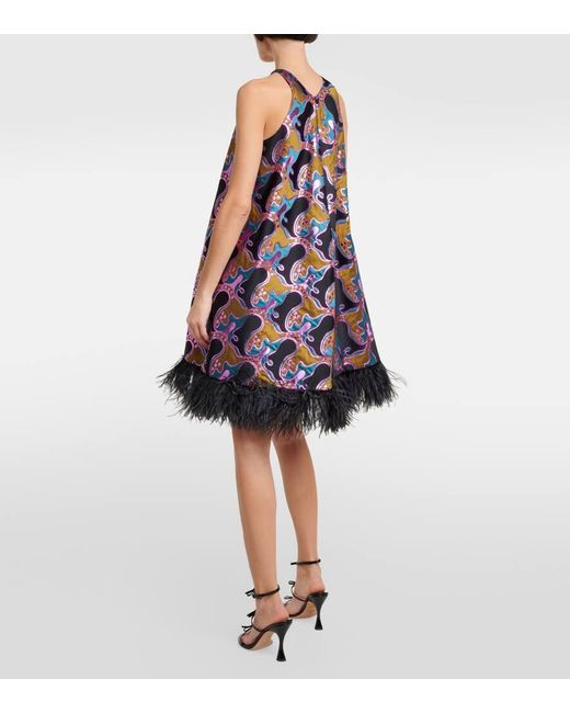 LaDoubleJ Blue La Fenice Feather-Trimmed Minidress