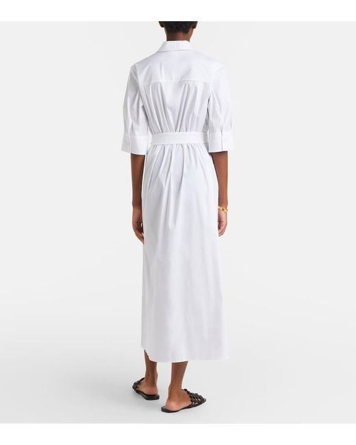 Max Mara White Cognac Cotton-Blend Midi Dress
