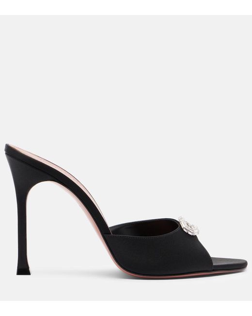 AMINA MUADDI Black Camelia Embellished Satin Mules