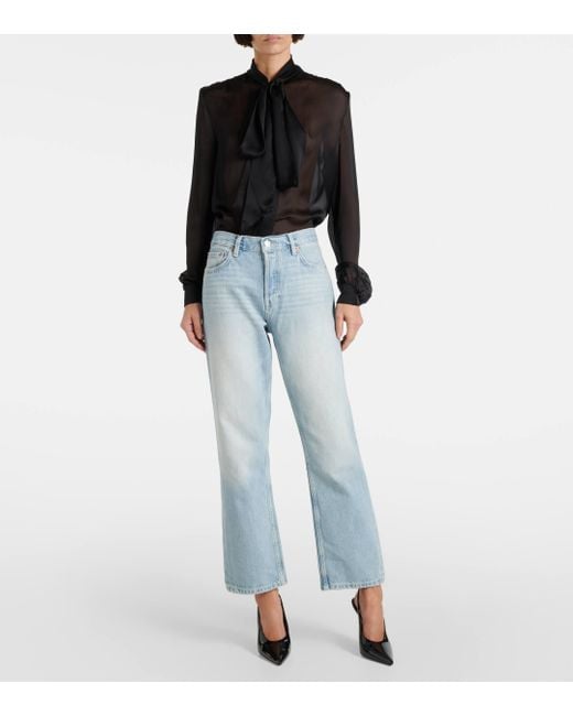 Re/done Blue Easy Straight Cropped Straight Jeans