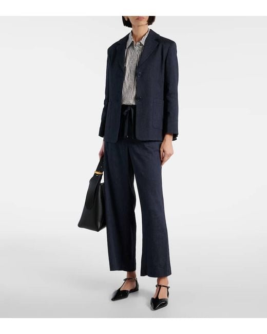 Max Mara Blue Max Mara Aris Linen-Blend Straight Pants