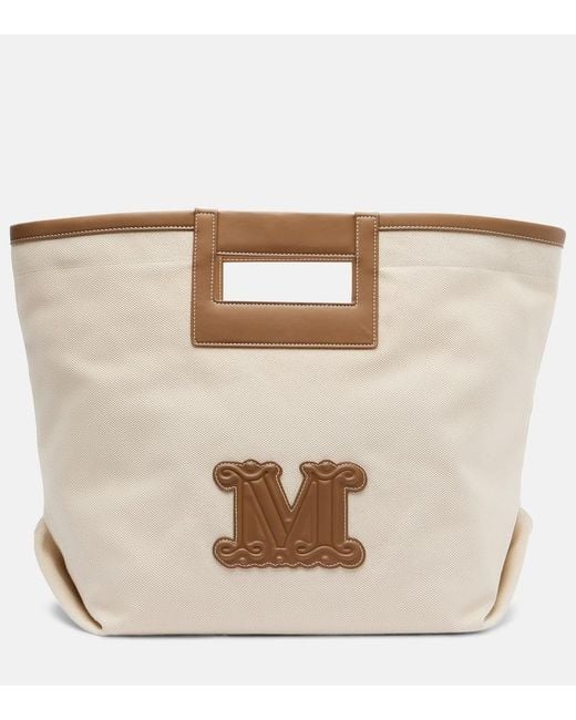 Max Mara Natural Ecru Small Canvas Tote Bag