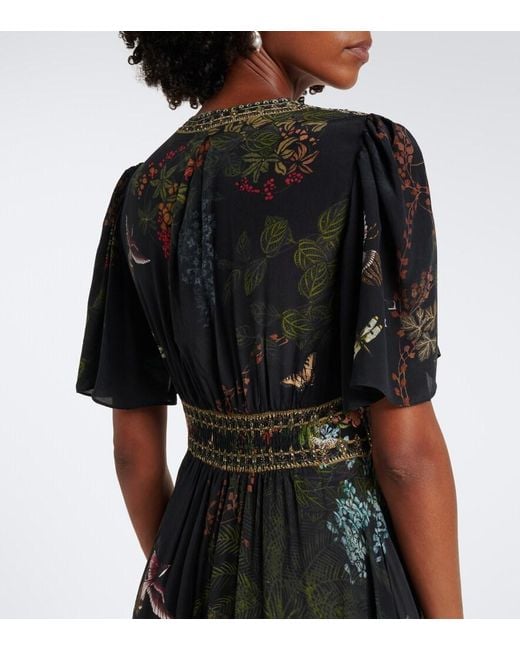 Camilla Black Embellished Printed Silk Satin Maxi Dress