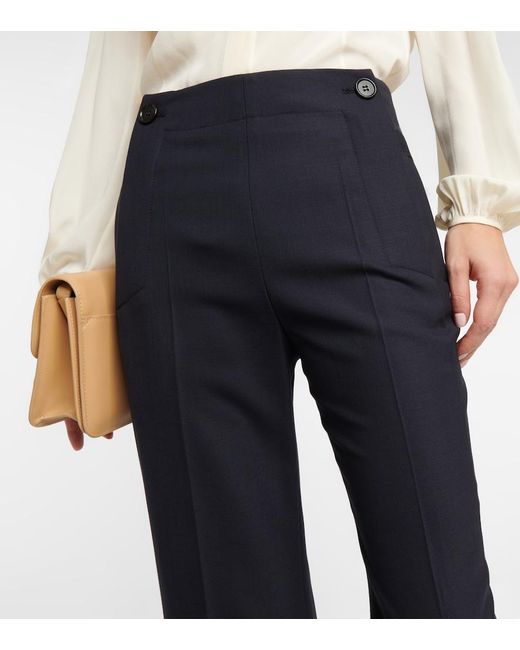 Chloé Blue High-Rise Cropped Flared Wool Pants