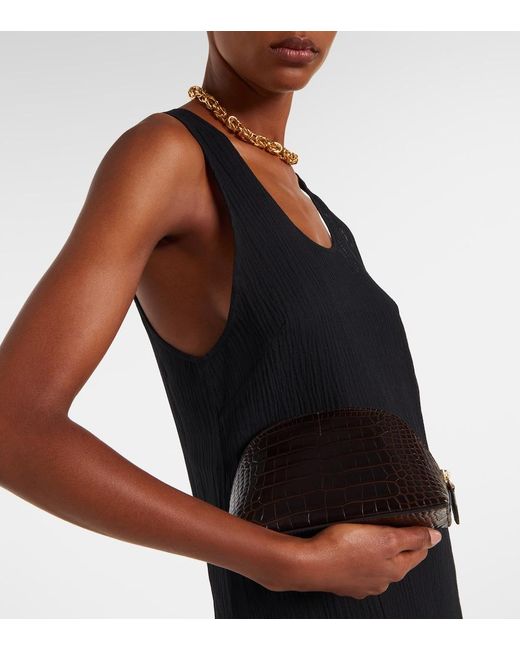 Totême Black Small Croc-Effect Leather Pouch