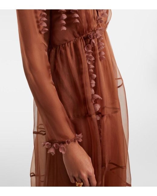 Zimmermann Brown Como Floral-Applique Silk Maxi Dress