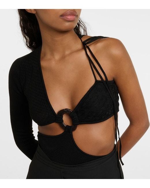 Roberta Einer Black Legato Asymmetric Cotton Bodysuit