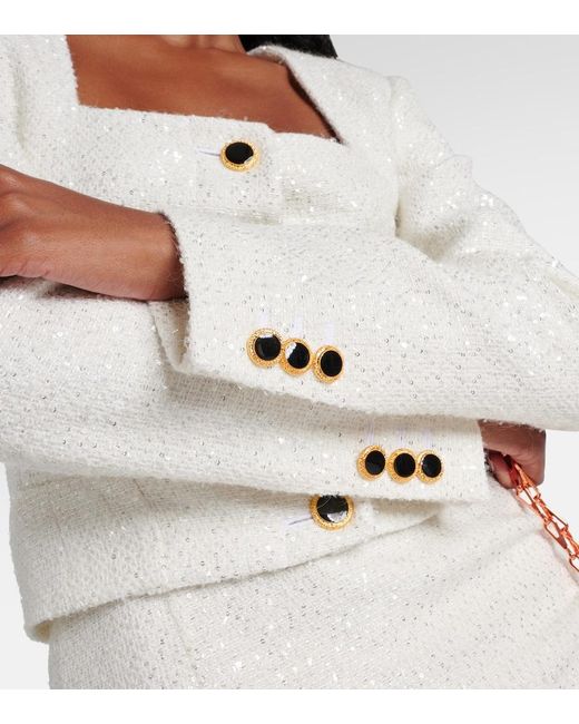 Alessandra Rich White Sequined Tweed Jacket