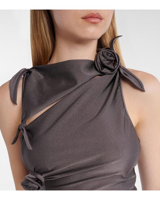 Coperni Brown Floral-Applique Satin Top