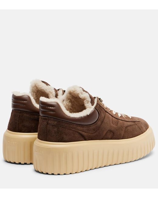 Hogan Brown H-Stripes Suede Platform Sneakers