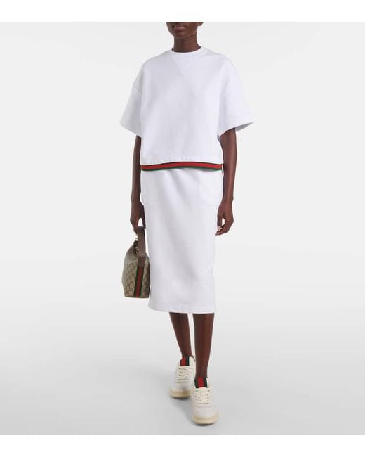 Gucci White Cropped-Top Web Stripe Aus Baumwoll-Jersey