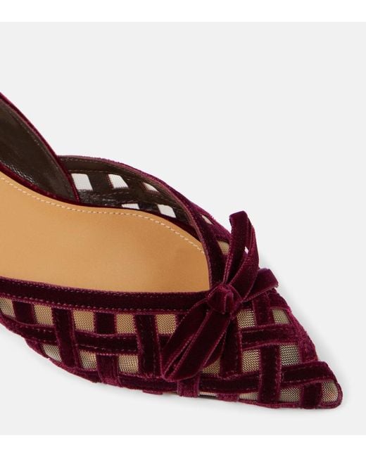 Aquazzura Brown Romance D'Orsay Velvet And Mesh Flats