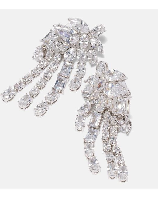 Self-Portrait White Crystal-Embellished Drop Earrings