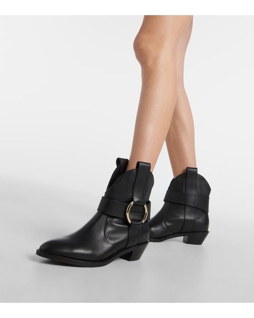 See By Chloé Black Leather Western Cowboy Boots Leather