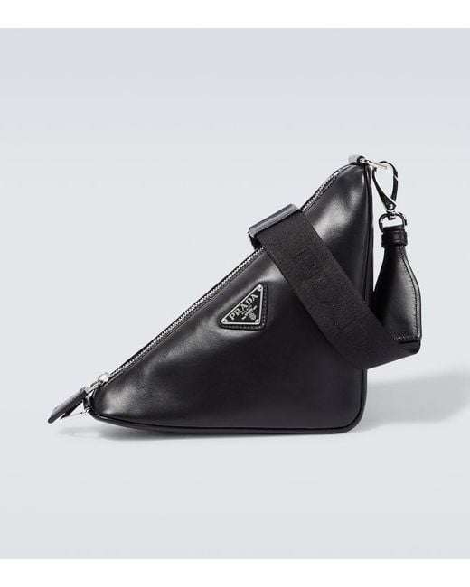 Prada Black Triangle Leather Shoulder Bag for men