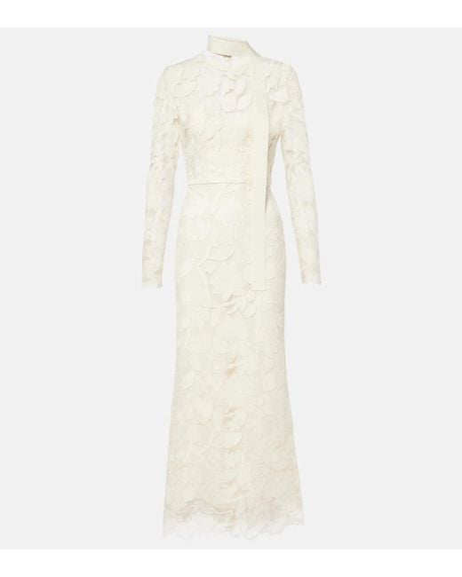 Robe Midi Brodee En Tulle A Fleurs Elie Saab en coloris Natural