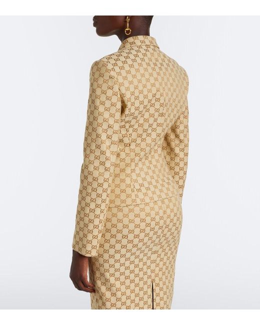 Gucci Natural Gg Canvas Cotton-Blend Blazer