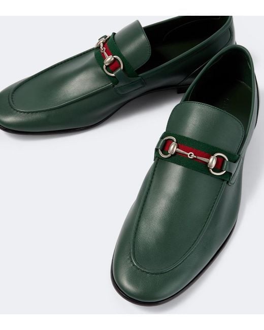 Gucci Green Como Horsebit Leather Loafers for men