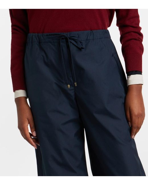 Max Mara Blue Cotton Cropped Wide-Leg Pants