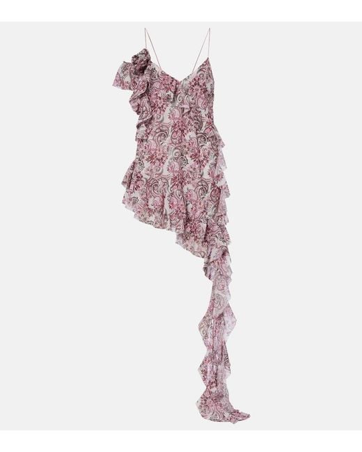 Bananhot Pink Zoe Floral Ruffled Asymmetric Minidress