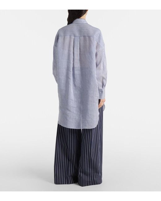 Brunello Cucinelli Blue Striped Linen Shirt