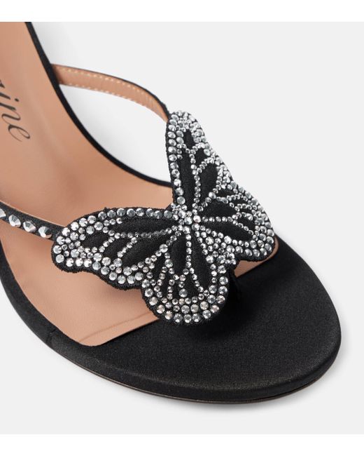 Blumarine Black Butterfly 75 Embellished Satin Mules