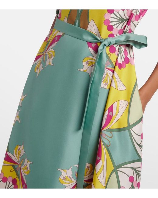 LaDoubleJ Blue San Carlo Printed Silk Satin Midi Dress