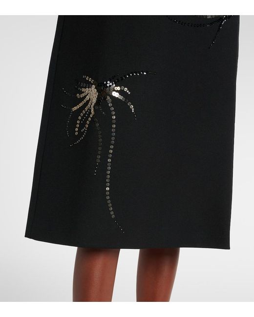 JACQUES WEI Black Sequined Wool Pencil Skirt