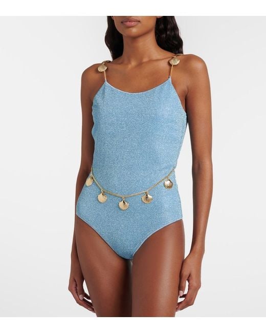 Oseree Blue Lumiere Embellished Swimsuit