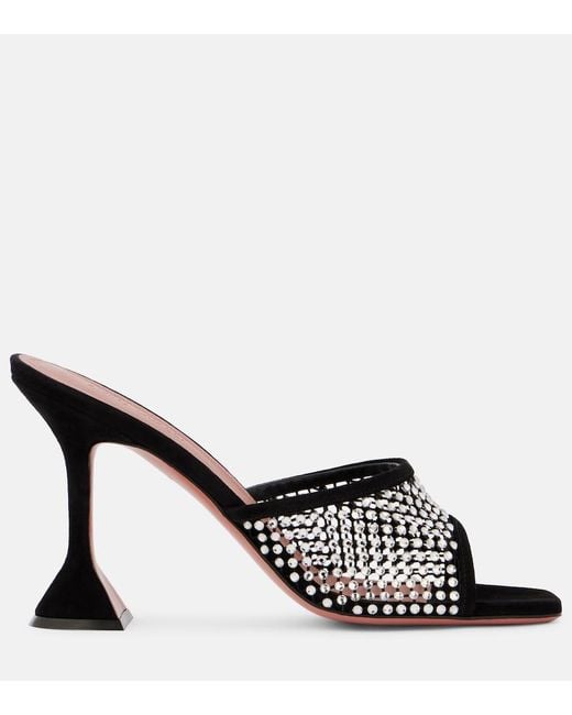 AMINA MUADDI Brown Lupita 95 Suede-Trimmed Mesh Mules