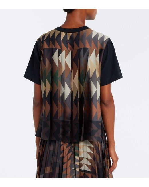 Sacai Black X A.P.C. Pleated Cotton T-Shirt