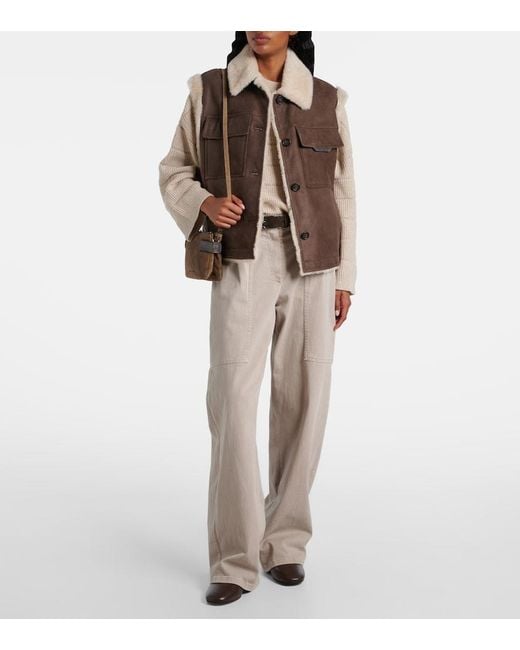 Brunello Cucinelli Brown Shearling-Lined Suede Vest