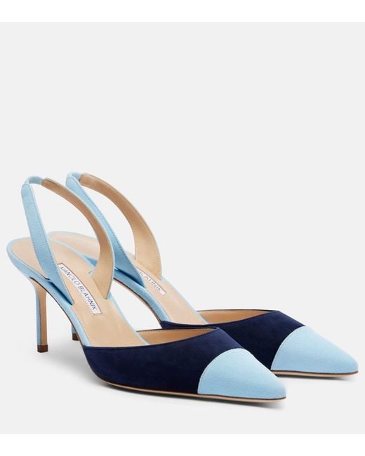 Manolo Blahnik Blue Capsli Suede Slingback Pumps