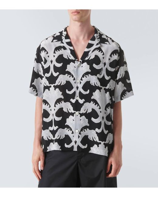 Valentino Black Printed Silk Bowling Shirt for men