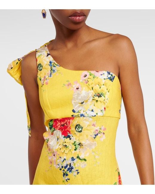 Vestido midi de lino floral Zimmermann de color Yellow