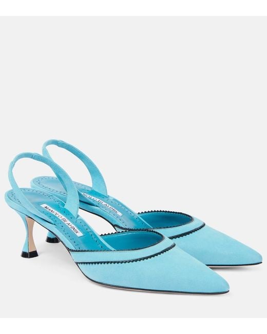 Manolo Blahnik Blue Brontiasli Suede Slingback Pumps