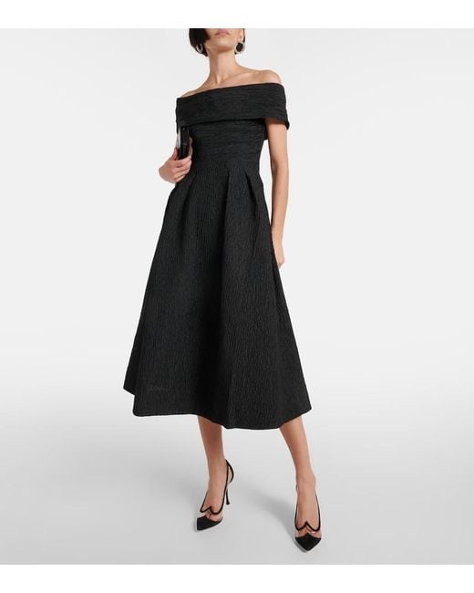 Rebecca Vallance Black Bridal Helene Off-Shoulder Brocade Midi Dress