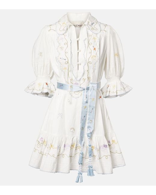 ALÉMAIS White Giulia Embroidered Cotton Minidress