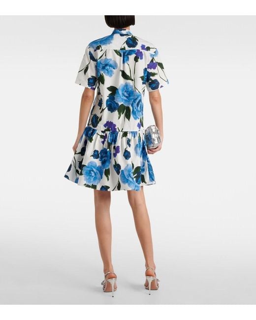 Erdem Blue Cotton Floral Mini Dress