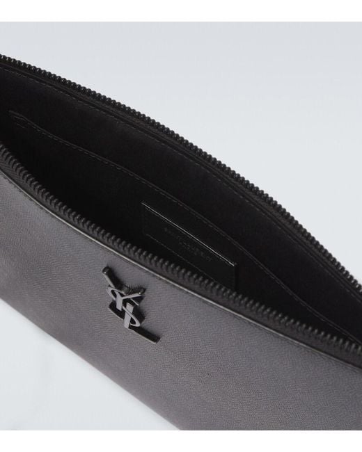Saint Laurent Black Paris Leather Tablet Pouch for men
