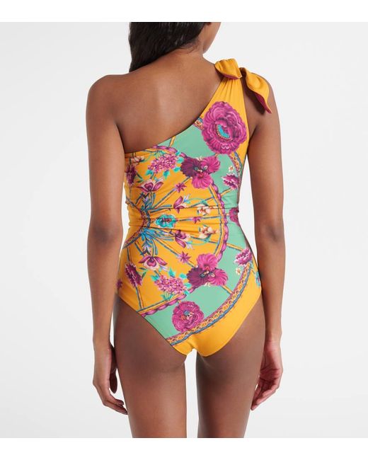 LaDoubleJ Multicolor Goddess Floral One-shoulder Swimsuit